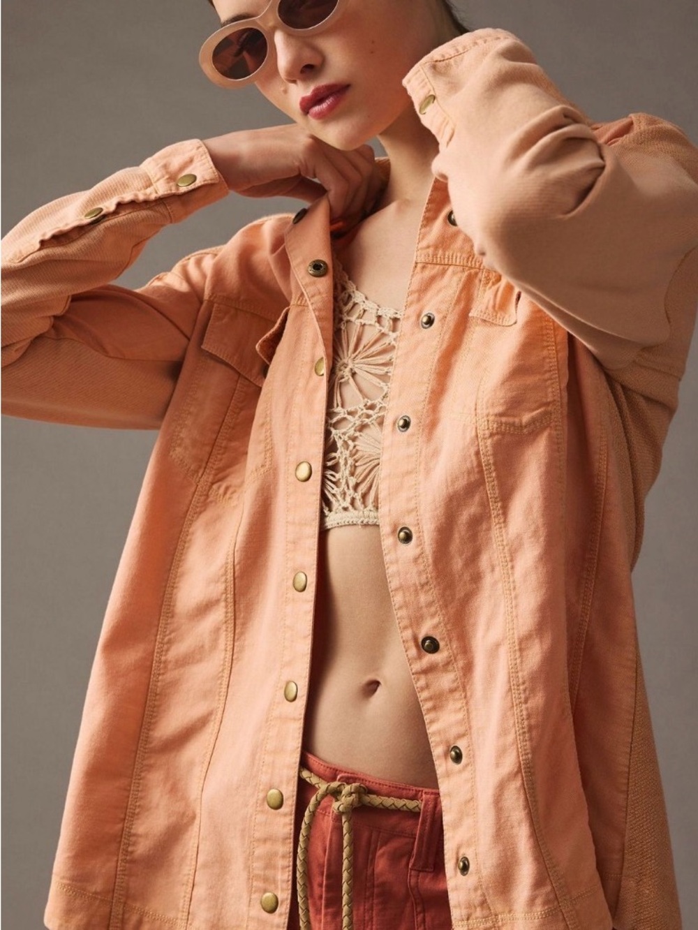 Anthropologie Pilcro Peach Utility Snap Button Down